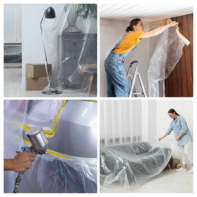 HARFINGTON Pre-Taped Masking Film 78.7" x65.6ft Double Adhesive Tape and Drape - Image 6
