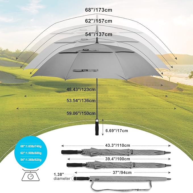 Gonex 54/62/68/72/80 Inch Extra Large Golf Umbrella, Automatic Open Travel Rain Umbrella with Windproof Water Resistant Double Canopy, Oversize Vented Umbrellas for 2-3 Men and UV Protection, Multiple Colors