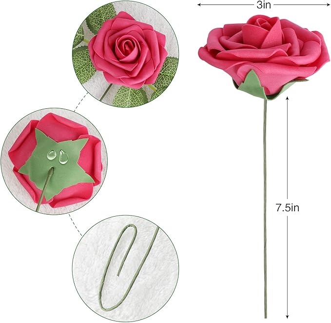 AmyHomie Artificial Flower Seriesa Red Rose 25pcs Real Looking Fake Roses w/Stem - Image 2