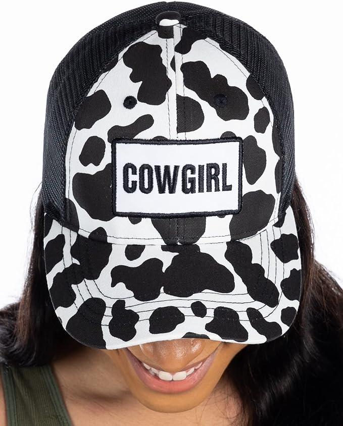 Funky Junque Trucker Hat for Women – Distressed Low Profile Western Camo Baseball Cap with Mesh, Trendy and Adjustable Fit