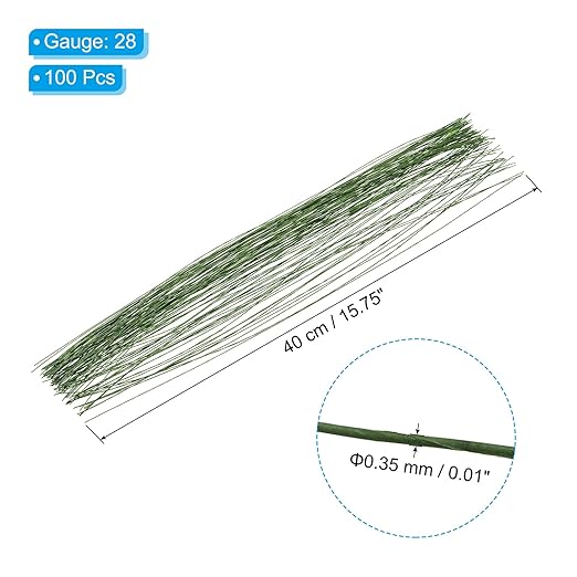 PATIKIL 28 Gauge 16" Floral Stem Wire, Dark Green - Image 2