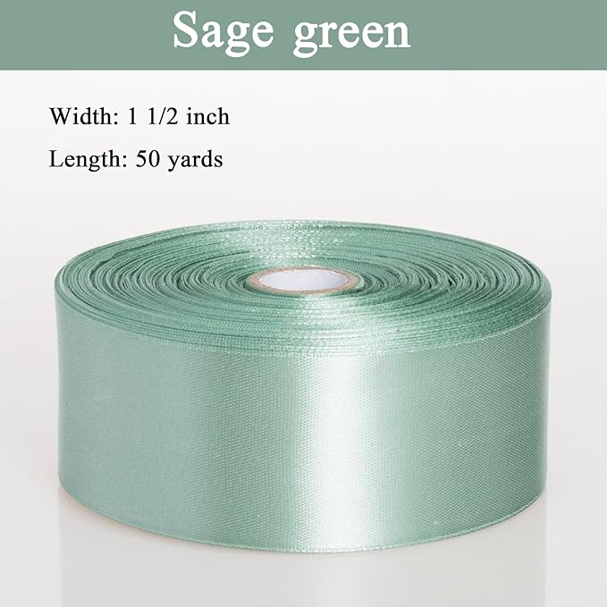 1 1/2 Inch Sage Green Solid Satin Ribbon, 50 Yards Craft Fabric Ribbon - Image 4