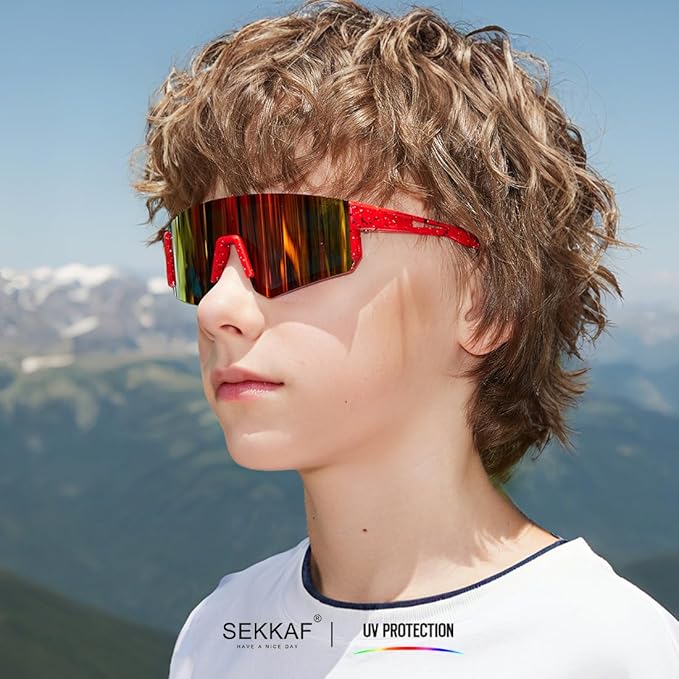 SEKKAF Youth Baseball Sunglasses for Boys Girls Age 6-12 Softball Cycling Sports Sunglasses for Kids Lightweight Frame