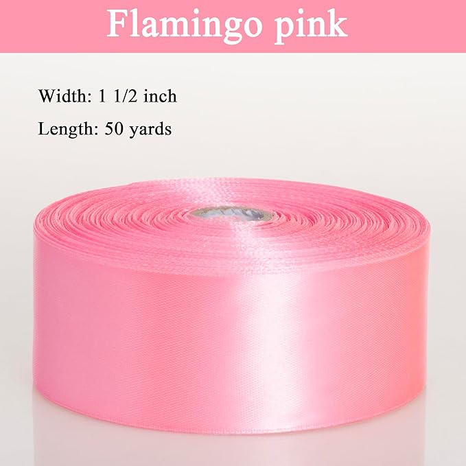 1 1/2 Inch Flamingo Pink Solid Satin Ribbon, 50 Yards Craft Fabric Ribbon - Image 4