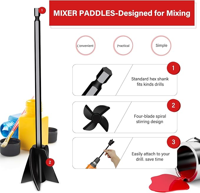 4 Pcs Resin Mixer Paddles for Resin Drill, Epoxy Mixer Attachment for Drill - Image 3