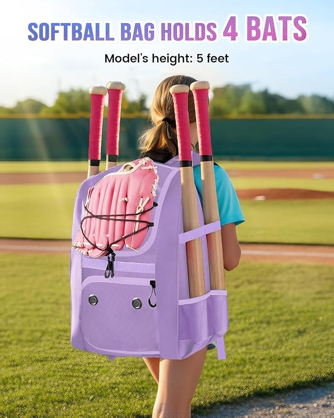 MATEIN Softball Bag, Lightweight Baseball Backpack with Shoe Compartment, Baseball Bag with Fence Hook for TBall Bat & Equipment, Softball Gifts Catchers Backpack for Women Fit Catcher’s Mitt, Helmet