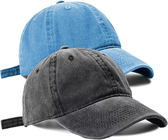 2 PCS Baseball Cap Golf Hat Washed-Cotton Plain Original Classic Cotton Vintage Adjustable Dad Hatsfor Men Women