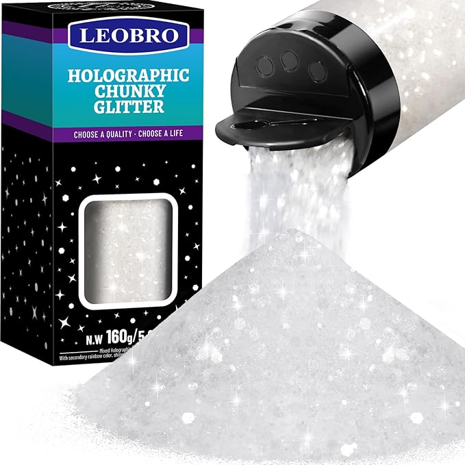 LEOBRO White Glitter, 160g/5.64oz Clear White Chunky Glitter by LEOBRO