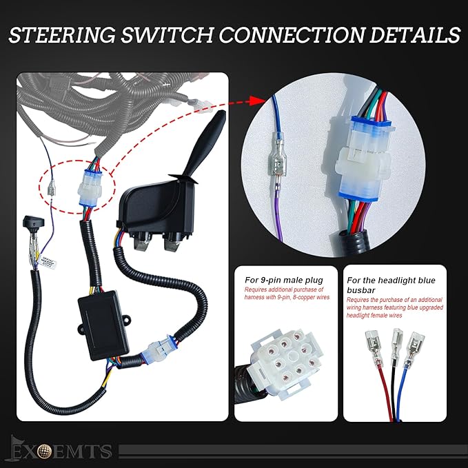 Golf Cart Turn Signal Kit, 9-Pin Plug Golf Cart Plug & Play Street Legal Signal Switch Kit with Horn, Brake Pad, 12V Upgraded Blinker Light Switch Kits for Club Car EZGO Yamaha, Night Warning