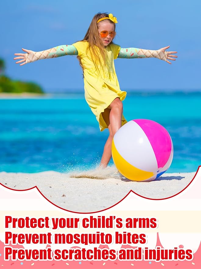 JaGely 16 Pairs Ice Cream Arm Sleeves for Kids UV Sun Protection Football Basketball Baseball Compression Long Sleeves Youth