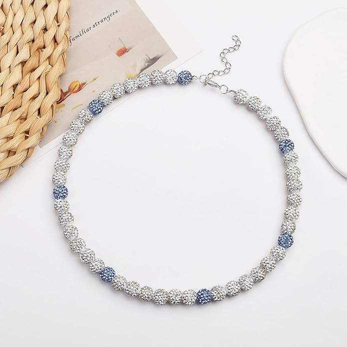 QINJIEJIE Baseball Necklace for Men Glitter Bling Rhinestone Beaded Collection Necklace for Women 16/18in Inspired Sports Jewelry Baseball Chain Cool Gifts for Baseball Players Team Lovers