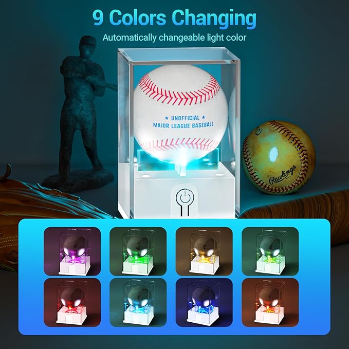 Leshein Acrylic Baseball Display Case with LED Light, UV Protected Holder for Memorabilia