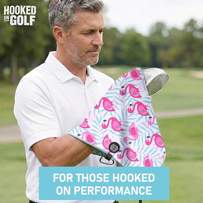 Magnetic Golf Towel 16x24 Ultra Absorbent Waffle Microfiber, Strong Magnet for Cart Clubs, Spot-Clean Design Golf Accessories Gifts for Men(Pink-Flamingo)