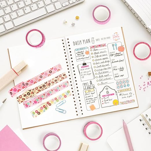 12 Rolls Donut Washi Tape Set, Candy Donuts Stars Masking Tapes, Cartoon Craft - Image 4