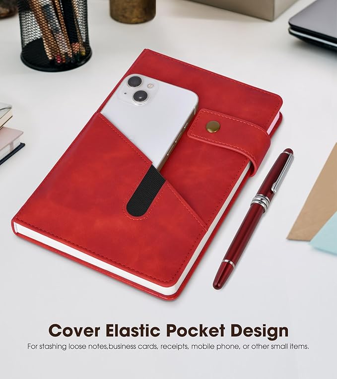 Red A5 Lined Leather Journal Notebook - Image 3
