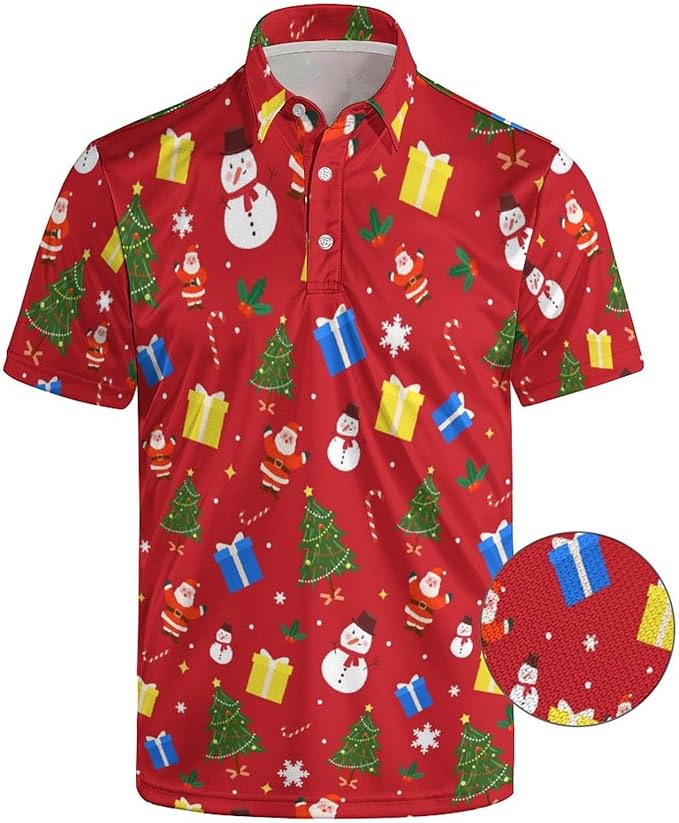 HUURAY Funny Golf Polos for Men Funny Print Short Sleeve Shirts Quick Dry Polo Shirts Hawaiian Shirt Performance Golf Outfits