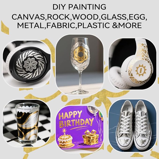 TRANSON 2 Gold, 2 Silver, 2 Black and 2 White Paint Markers Brush and Fine - Image 2