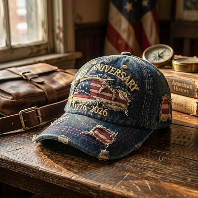 USA 250th Anniversary Hat, Adjustable 250th Anniversary Printed Patriotic Baseball Caps, Tribute Retro Washed Hat