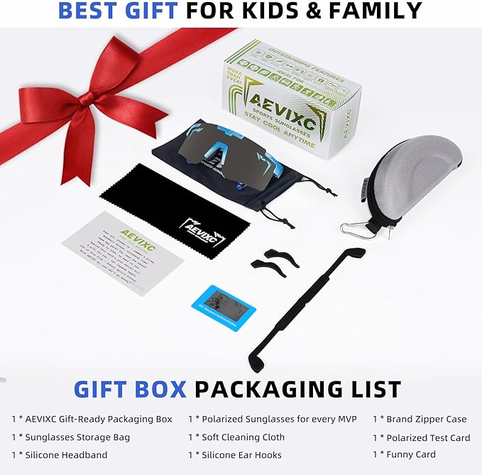 2-Sizes Kids Youth Baseball Sunglasses Men Women Vipers Sunglasses Softball Boys Girl True Polarization &UV Protection