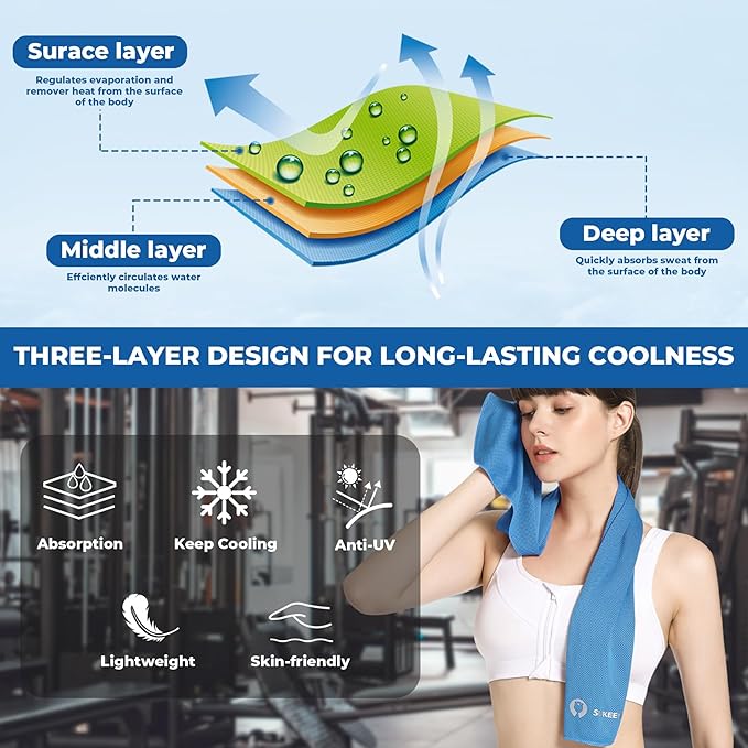 Sukeen Cooling Towels 6 Pack (40"x 12"), Neck and Face, Cool Sweat and Lightweight Breathable Towels for Hot Weather, Yoga, Sports, Workout, Running, Gym, Camping, Fitness