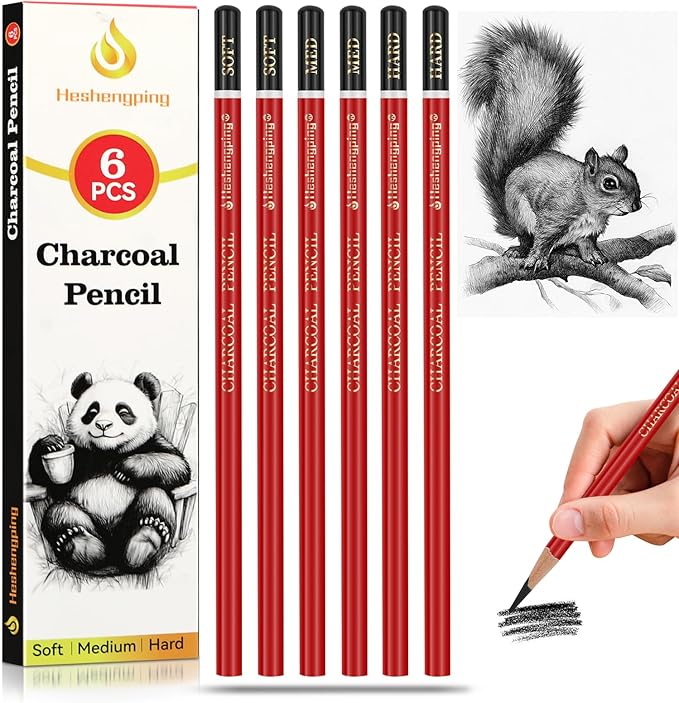 Heshengping Professional Charcoal Pencils Drawing Set Sketching Kit -6 Pieces by Heshengping
