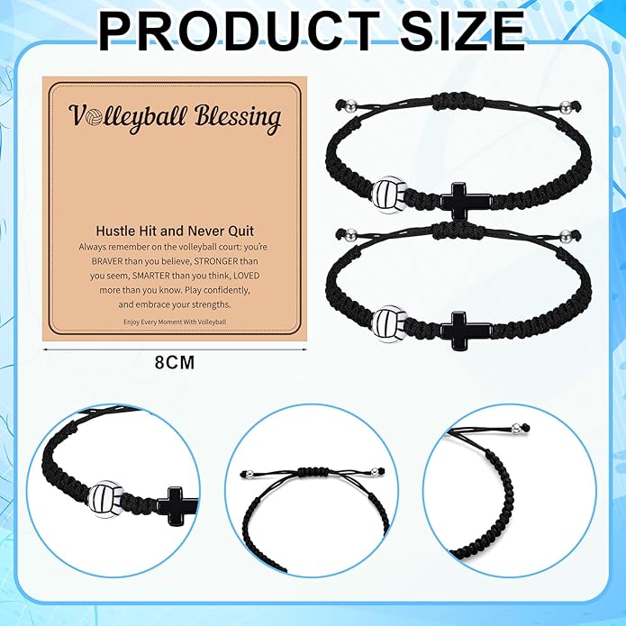 Tondiamo 12 Set Christian Cross Balls Bracelets Gifts Adjustable Baseball Volleyball Softball Woven Jewelry Charm Bracelets with Inspirational Cards for Team Gifts Sports Lover