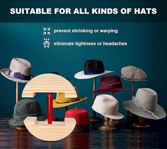 Hat Stretcher for Fitted Hats, Cowboy Hat Stretcher Fitted Hat 7 to 8 1/2, Adjustable Wooden Hat Jack Stretcher Fits All Caps