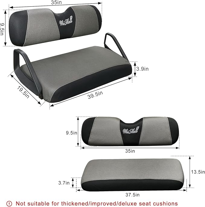 Golf Cart Seat Covers Front and Rear Set for EZGO TXT EZGO RXV Club Car DS After 2000 Front Seat Cover & Aftermarket Regular Back Seat Cushion Covers Black&Gray