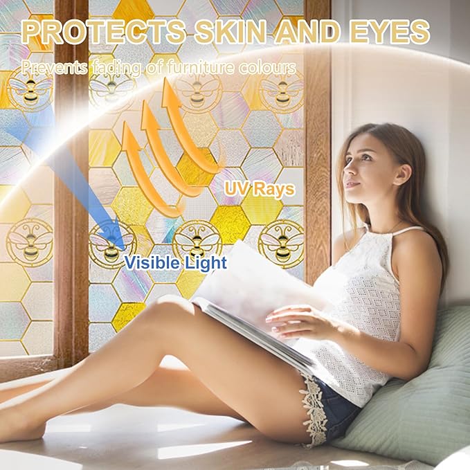 3D Stained Glass Window Privacy Film, Heat Control UV Blocking Static Cling - Image 3