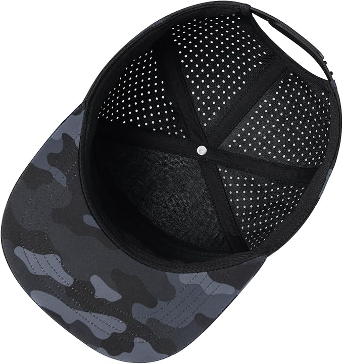 FEINION Men Flat Brim Adjustable Performance Hat Snapback Laser Perforated Baseball Cap