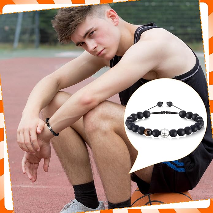 12 Set Sport Adjustable Beaded Bracelets Gifts Football Softball Soccer Volleyball Golf Basketball Hockey Bracelets for Women Men Adjustable Beaded Accessories