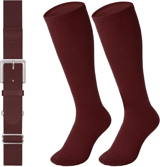 LEACOOLKEY Baseball Belt and Socks Combo Set Adjustable Softball Socks and Elastic Belt for Youth and Adult