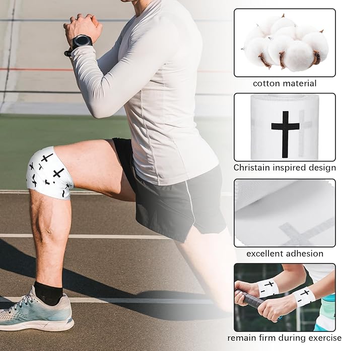 2Pcs Pre-Wrap White Christian Athletic Wrist Tape 2 Inch Wide, Soccer Baseball Drip Wrist Tape Cross Socks Accessories Drip Youth, Sport Supplies for Football Sports Baseball Gymnastics Athlete Injury