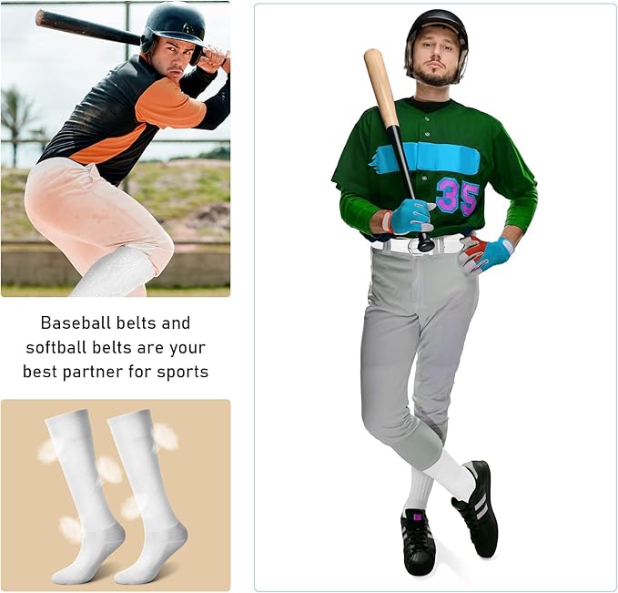 Zhanmai Baseball Belt and Socks Combo, Adjustable Elastic Belt and Softball Socks, Multiple Sizes for Youth Boys Girls, Adult