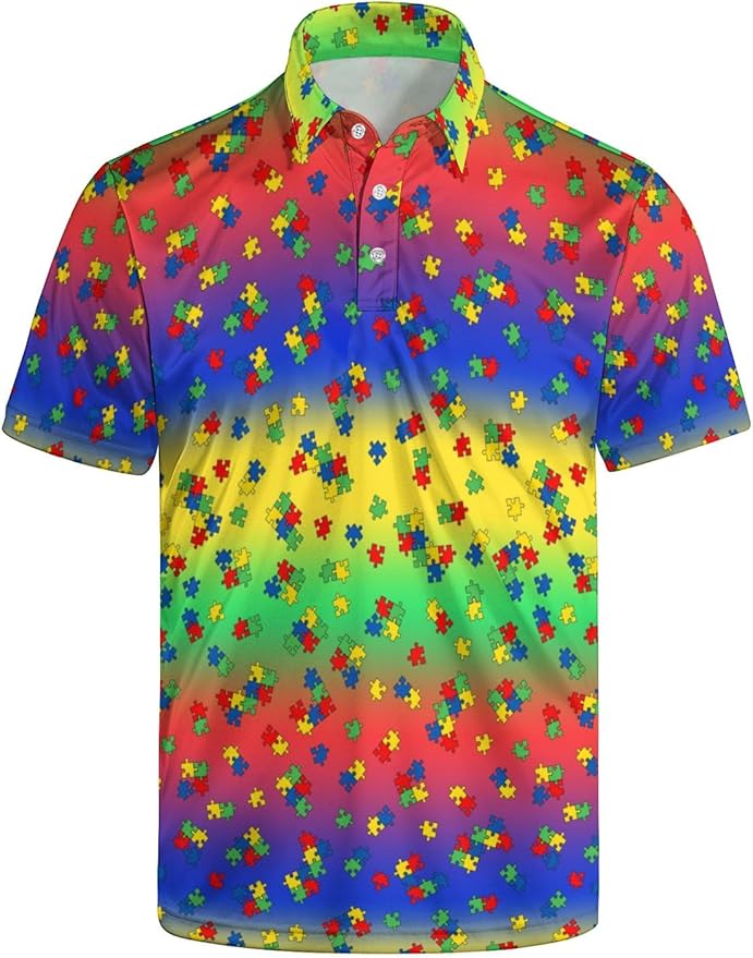 HUURAY Funny Golf Polos for Men Funny Print Short Sleeve Shirts Quick Dry Polo Shirts Hawaiian Shirt Performance Golf Outfits