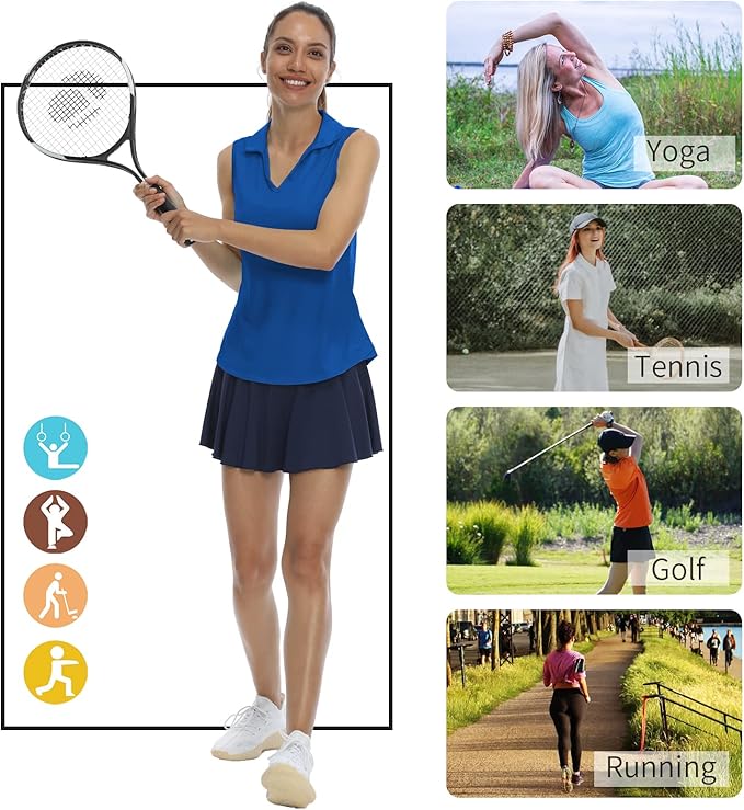 LastFor1 Women's Sleeveless Polo Golf Shirts Quick Dry 50+ UV Protection V-Neck with Collar Lightweight Tennis Tank Tops