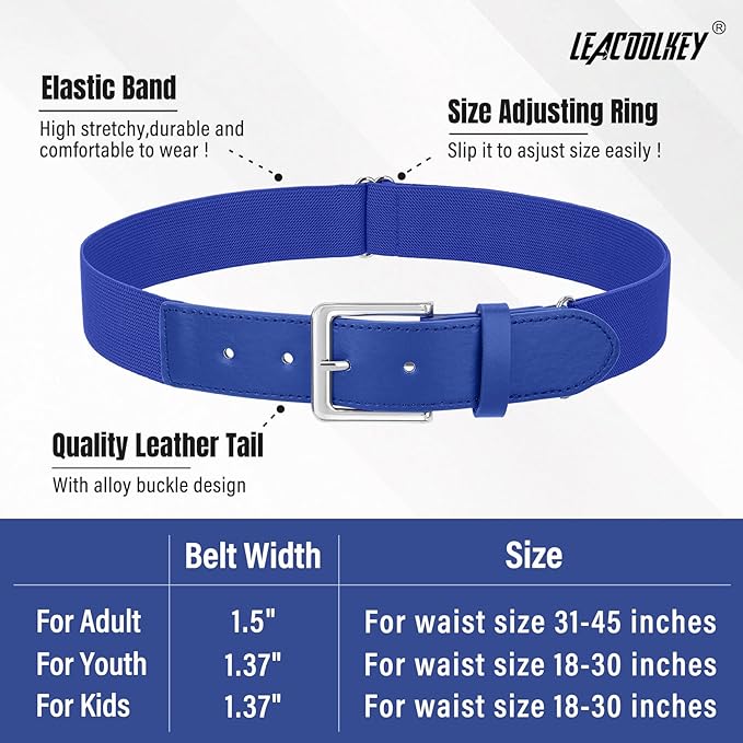 LEACOOLKEY Baseball Belt and Socks Combo Set Adjustable Softball Socks and Elastic Belt for Youth and Adult