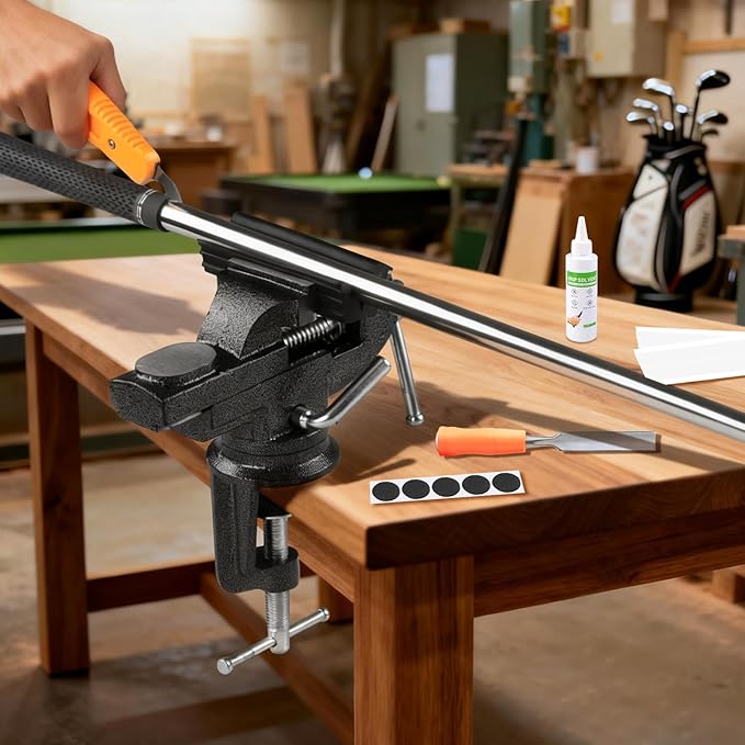 Golf Grip Regripping Kit with Solvent Complete Golf Club Grip Replacement Tool Set - Portable Table Vise, Rubber Clamp, 5 oz Solvent, Grip Tape & Hook Blade