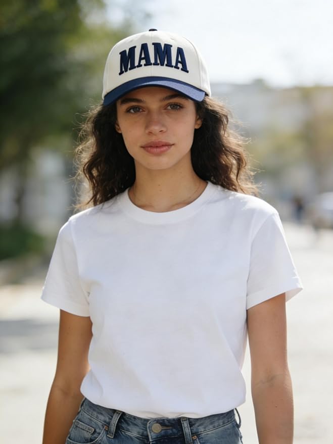 Womens Mama Trucker Hat, Vintage Snapback Mom Baseball Cap, Trendy New Mom Gifts Mothers Day Outfits for Mommin