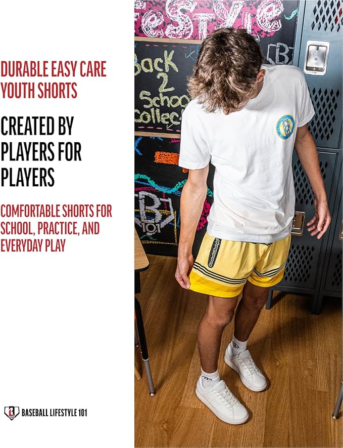Baseball Lifestyle 101 Boy's Crayon Mesh Shorts w/Side Pockets and Elastic Waist, 5 in Inseam, Youth Sizes S-XL