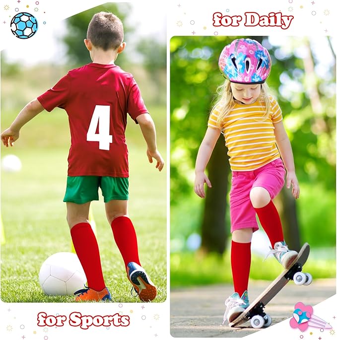 Sarfel Kids Soccer Socks Toddler Soccer Socks Girls Boys Soccer Socks Kids Tube Socks with Stripes Toddler Knee High Socks