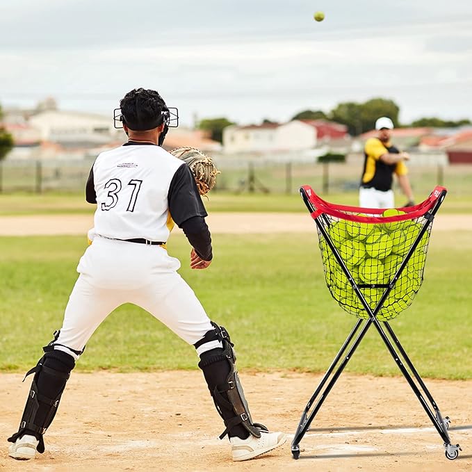Baseball Caddy with Wheels, Holds 100+ Baseballs or 50+ Softballs, Extra Large Ball Caddy for Baseball and Softball Drills, Easy Set Up and Carrying, Ball Caddy for Outdoor/Indoor