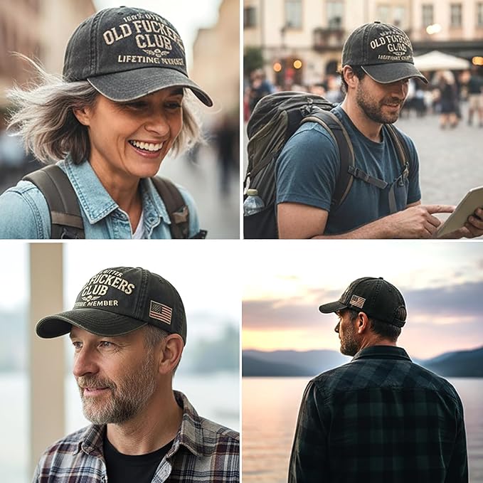 Old Fuckers Club-Vintage Baseball Cap, Hand-Embroidery Adjustable Wash Old Fuckers Club100% Bitter Lifetime Member Hat