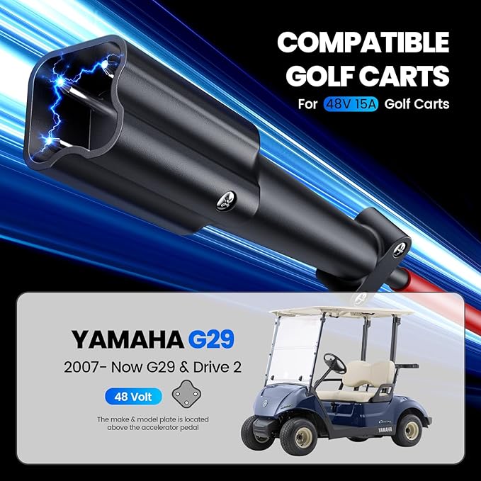 48 Volt 15 Amp Golf Cart Charger with 3-Pin Leaf Plug for Yamaha Only for Lead Acid Battery