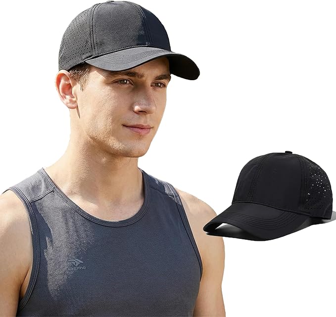 Men Adjustable Quick Dry Baseball Cap Laser Cut Mesh Ball Curved Brim Snapback Hat