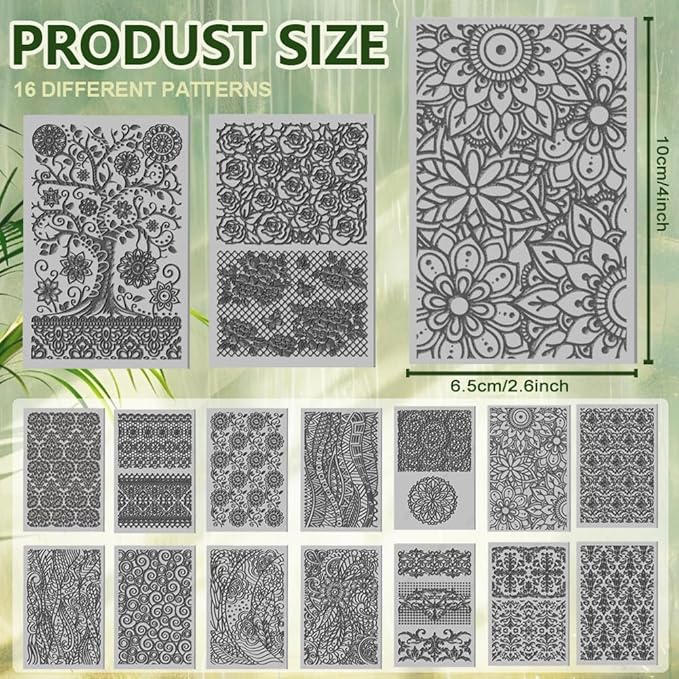 CHGCRAFT 16 Sheets 16 Styles Retro Lace Polymer Clay Texture Mat Mandala Tree - Image 2