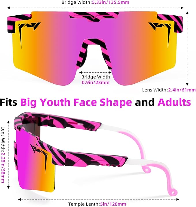 2-Sizes Kids Youth Baseball Sunglasses Men Women Vipers Sunglasses Softball Boys Girl True Polarization &UV Protection