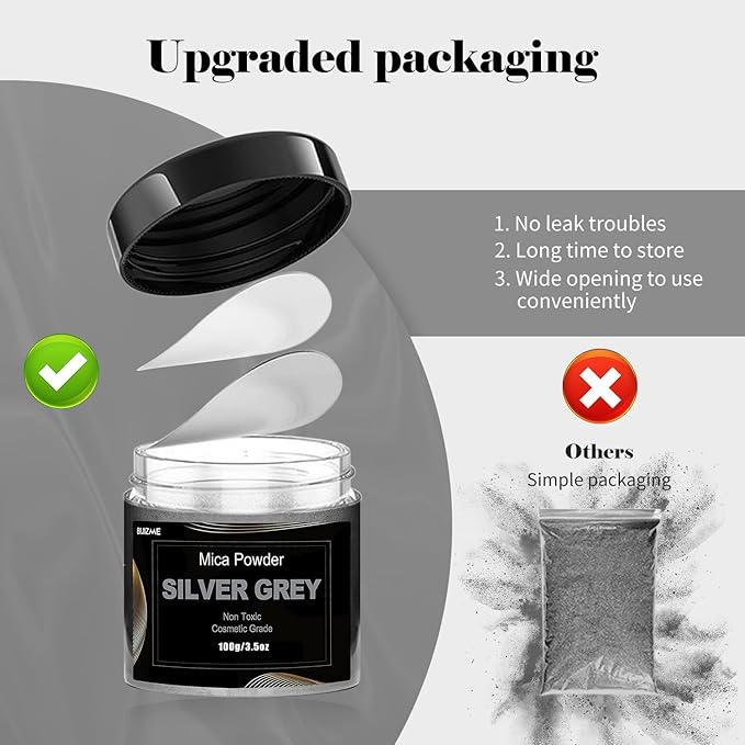 Silver Mica Powder Pigment -Cosmetic Grade Metallic Mica Powder - Image 3