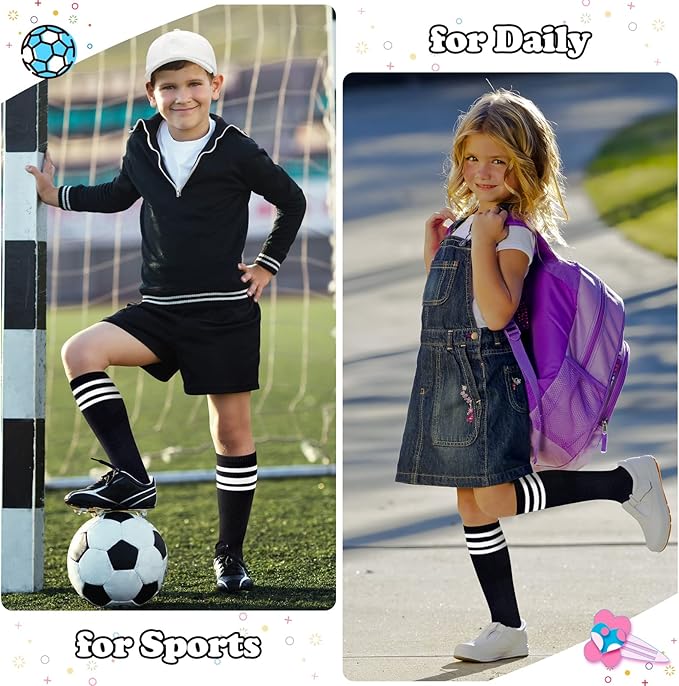 Sarfel Kids Soccer Socks Toddler Soccer Socks Girls Boys Soccer Socks Kids Tube Socks with Stripes Toddler Knee High Socks
