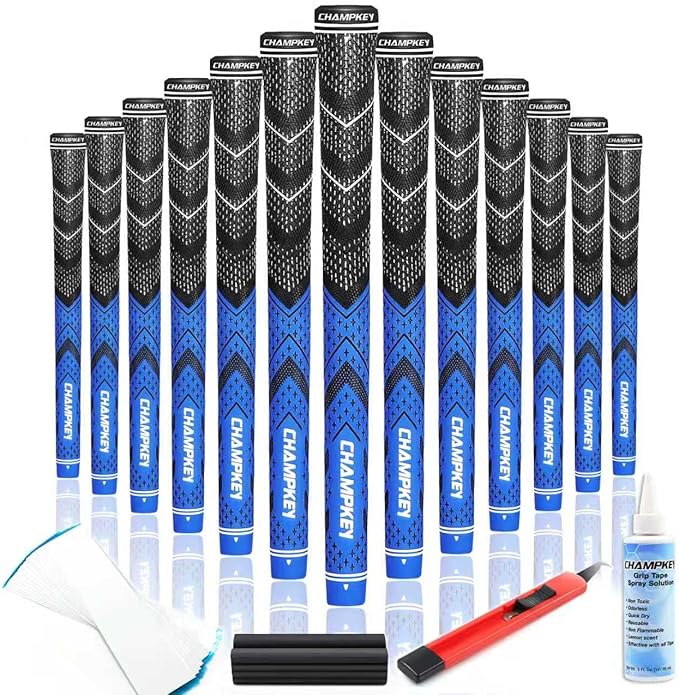CHAMPKEY Golf Grips 13 Pack | Come with Solvent,15 Tapes,Vise Clamp and Hook Blade | All Weather Control and High Feedback Golf Club Grips